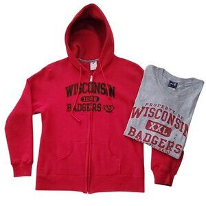 UWM Wisconsin Badgers Bundle of Sweatshirt Hooded Jacket and Graphic Tee Size L